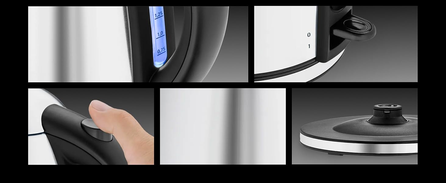 Електричний чайник WMF Stelio 1,7л з нержавіючої сталі, з фільтром від накипу, 2400 Вт, з підсвічуванням рівня води, захистом від перегріву, матове срібло