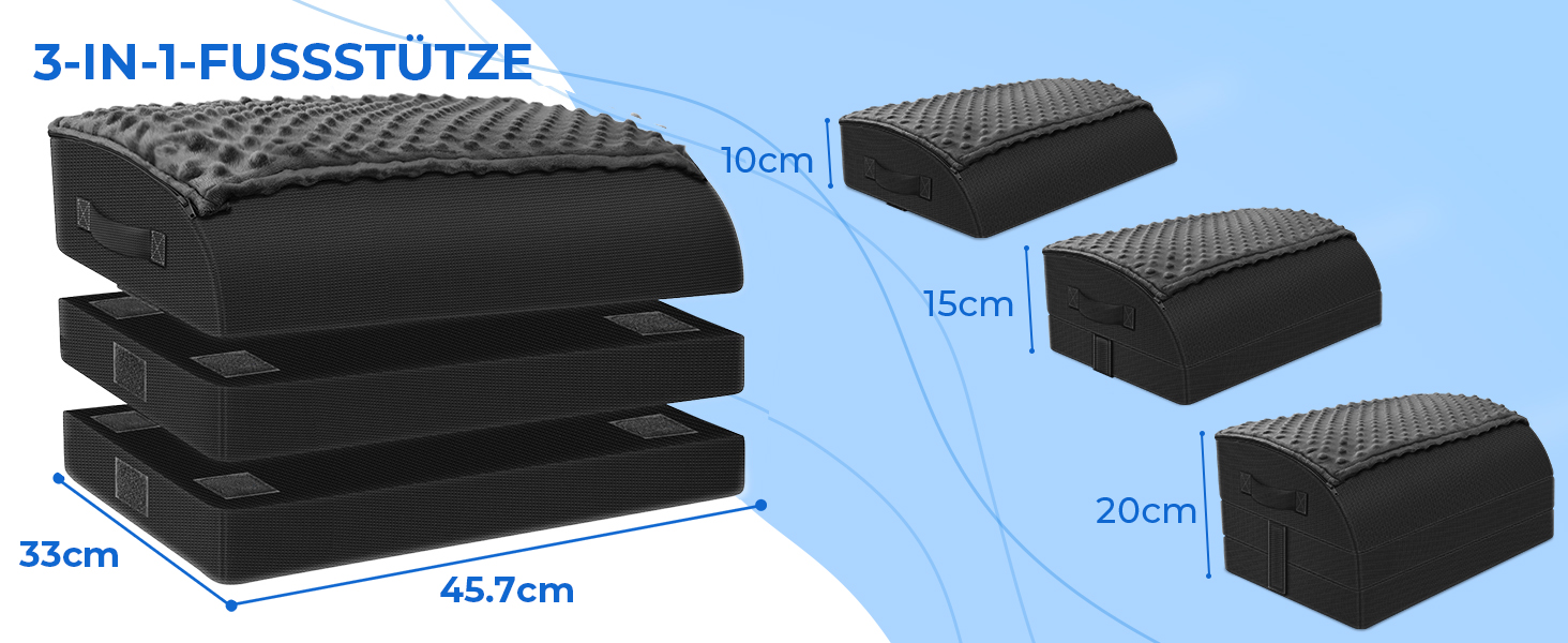 Підставка для ніг під стіл KingPavonini з гелевою піною пам'яті, 3 положення, зігріваюча сумка для ніг, підтримка спини, стегон та ніг, ергономічна підставка для офісного та геймінгового крісла (Чорний)
