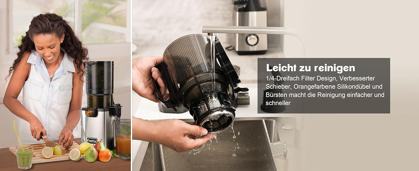 Електрична холодний соковичавниця Fretta Slow Juicer з нержавіючої сталі, 250W, з функцією реверсу, BPA Free