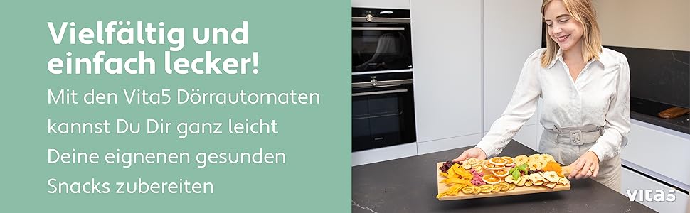 Дегідратор Vita 5 з 6-ма решітками з нержавіючої сталі - 0,7 м² сушарної поверхні, регулювання температури (35-75°C) для фруктів, овочів, м'яса. 650W, 24H таймер, LED дисплей, 6 етапів, нержавіюча сталь