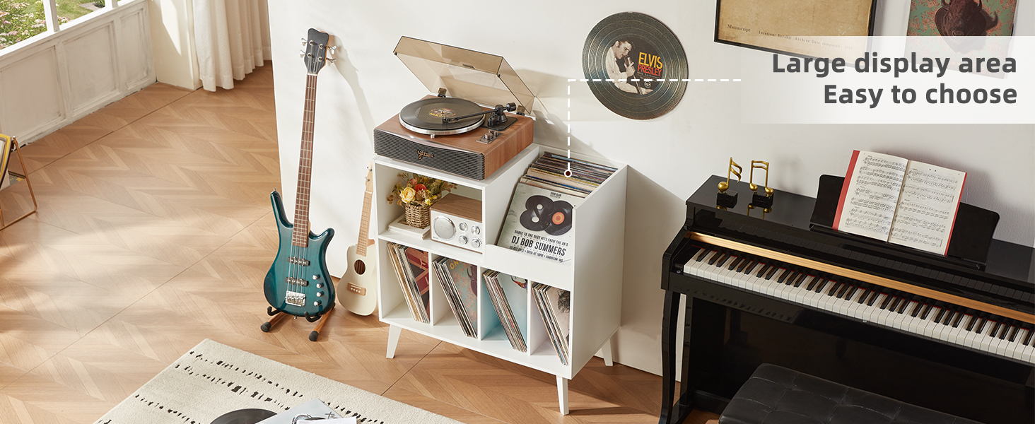 Стійка для платівок велика з полицями для зберігання, підставка для програвачів, вінілових платівок, місце для демонстрації, на 300 альбомів, для музичної кімнати та вітальні (біла)