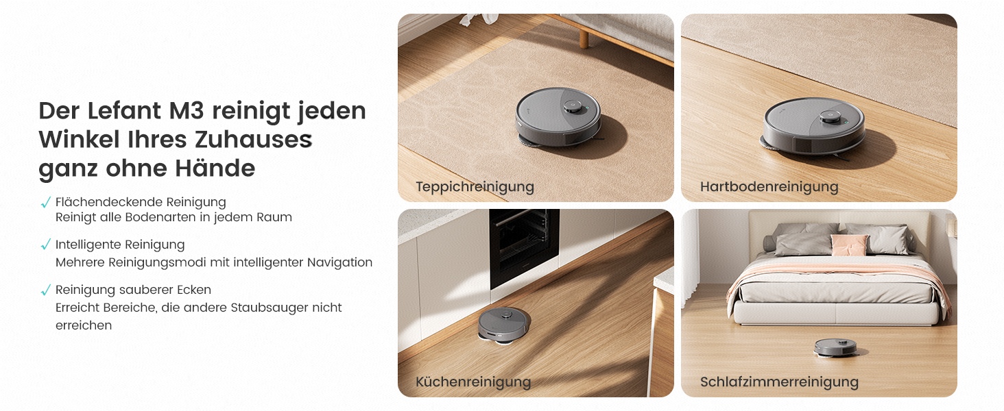 Робот-пилосос LEFANT M3 Gen2 з функцією миття, 12000Pa, автоматичне очищення, LiDAR, розпізнавання килима, керування через додаток Freemove 3.0 та голосове керування, 8 тижнів бездротової роботи