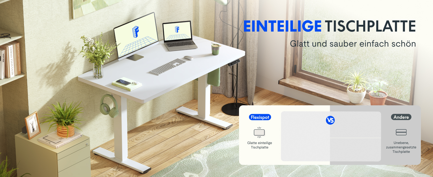 Регульований стіл FLEXISPOT 160x80 см з LED-дисплеєм та пам'яттю (білий), з гачками та монолітною стільницею