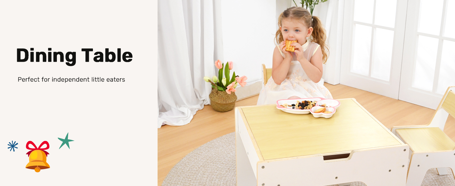 Дерев'яний дитячий набір меблів Wingyz 4-в-1: стіл, 2 стільці, стіл з місцем для зберігання. Ідеально для малювання, ігор та активностей.