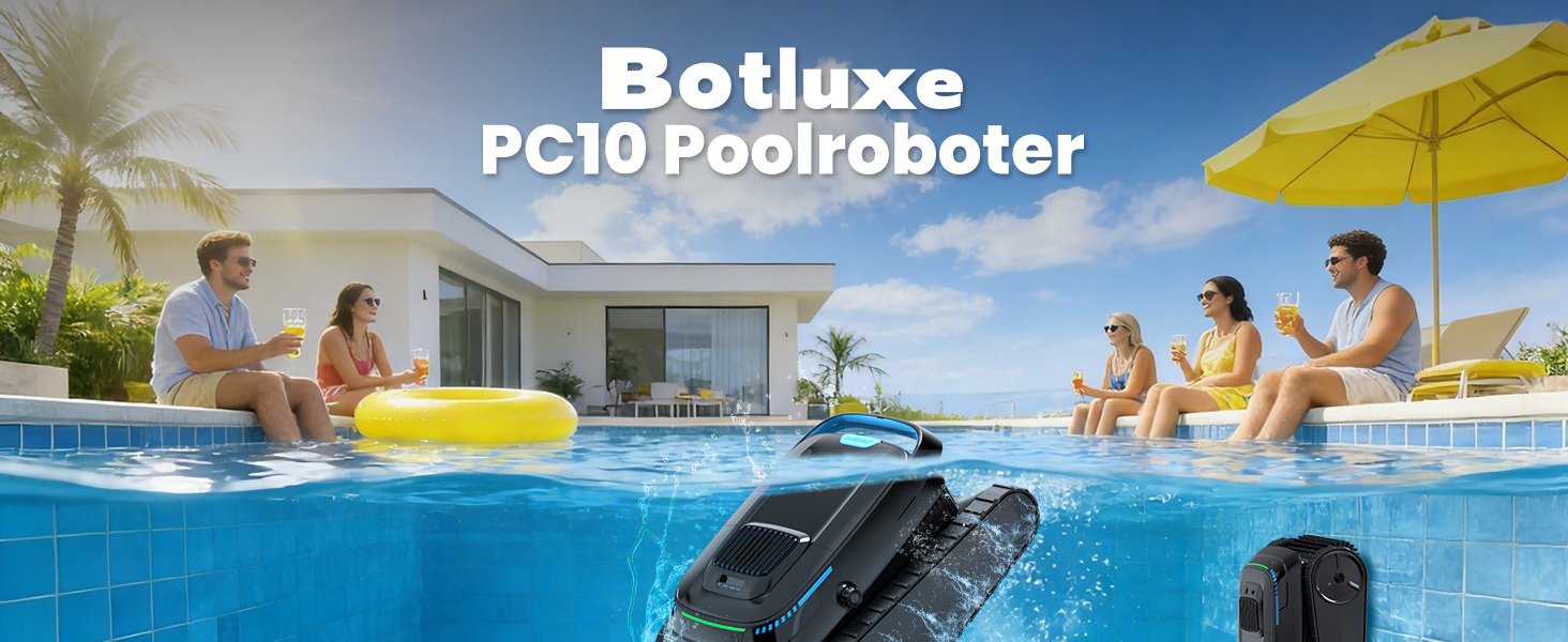 Робот-пилосос для басейну (170 м²) PC10 Schwarz: Акумуляторний, бездротовий, для стін та дна, з інтелектуальною навігацією, продуктивність 18927 л/год