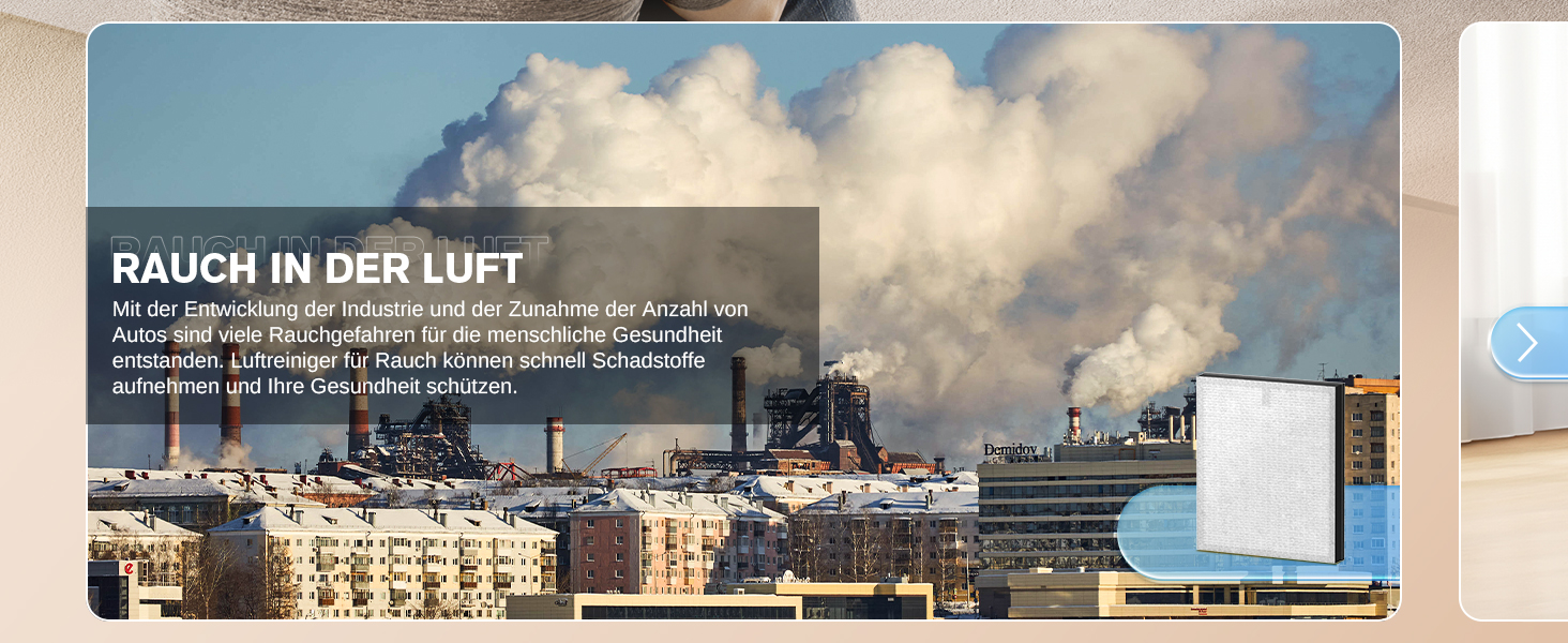 Повітряний очисник Smart для великих приміщень, для алергіків з HEPA фільтром, CADR 300 м³/год, зворотний зв'язок про якість повітря, автоматичний режим, 24 дБ, таймер, білий