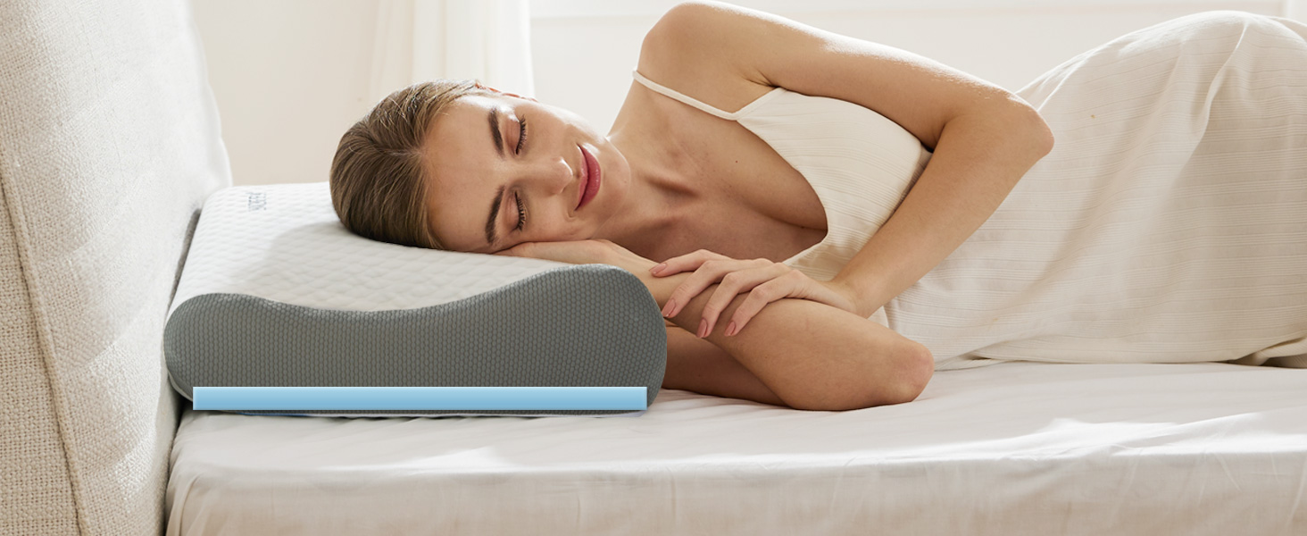 Подушка NOFFA з піною з пам'яті Memory Foam, ортопедична, для сну на спині, боці та животі, регульована висота та жорсткість, 55 x 35 x (11/8, 8/5) см, 60 x 35 x 12 см, сірий & білий колір