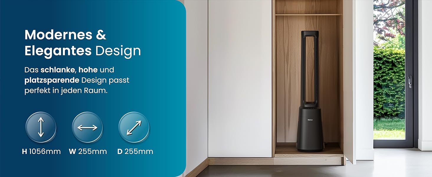 Вентилятор Pro Breeze OmniAir з очищувачем повітря 105 см, 10 швидкостей, HEPA 13, LED дисплей, пульт ДУ, 5 режимів, тиха робота, чорний