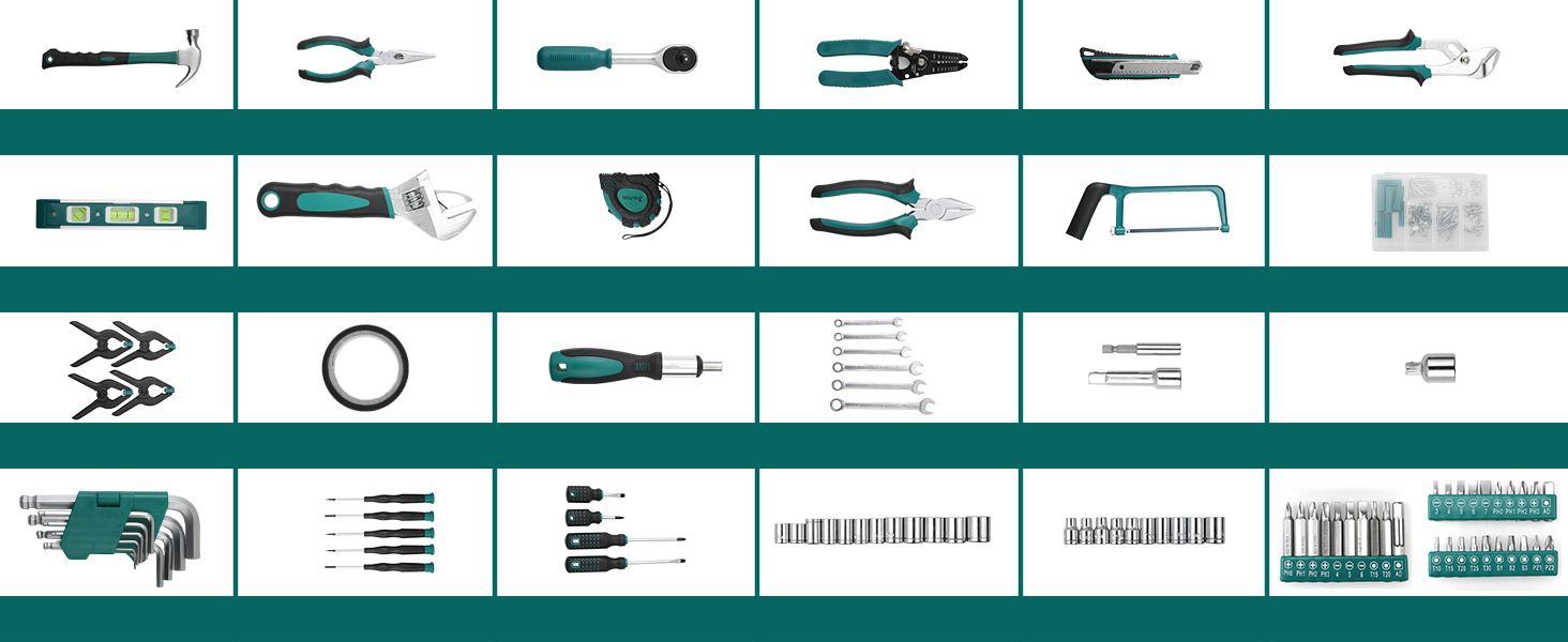 Набір інструментів TLGREEN 198 предметів у кейсі: побутовий, з тріскачкою, набором головок, викрутками, універсальний темно-зелений + чорний