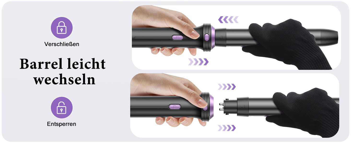 BESTOPE PRO Локкенстаб: Набір для створення локонів 5 в 1 з плойкою, термощіткою, 3 локонами (9mm-25mm) для великих локонів, 13 температур, керлером з термозахистом. Матова поверхня, рукавичка, затискач. Колір: Північне сяйво (Lila)