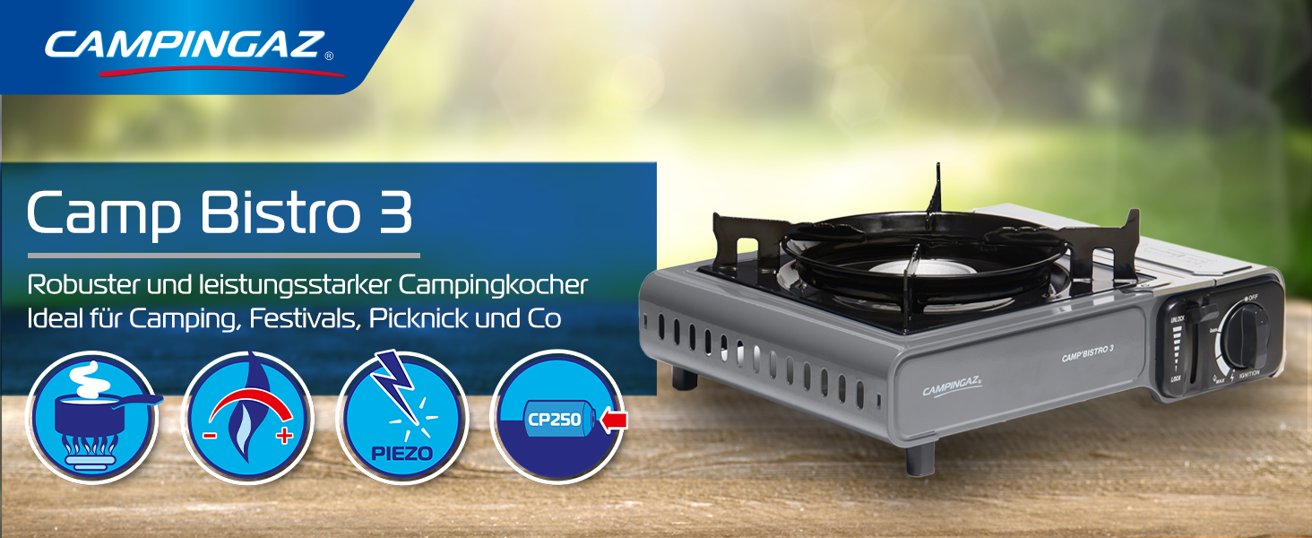 Газовий намет Camp Bistro 3 від Campingaz - компактний одноконфорочний намет для кемпінгу з валізами, 2200 Вт