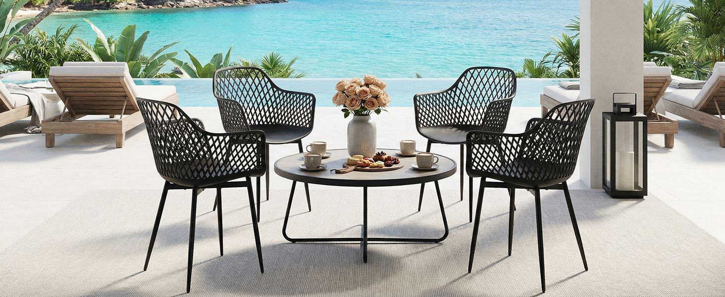 Набір садових стільців для відпочинку на терасі та балконі, чорний (8 шт.)