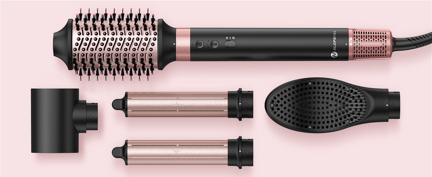 Slopehill Airstyler 5 в 1: Фен-щітка, випрямляч, плойка, для об'єму та укладання волосся (Чорний)