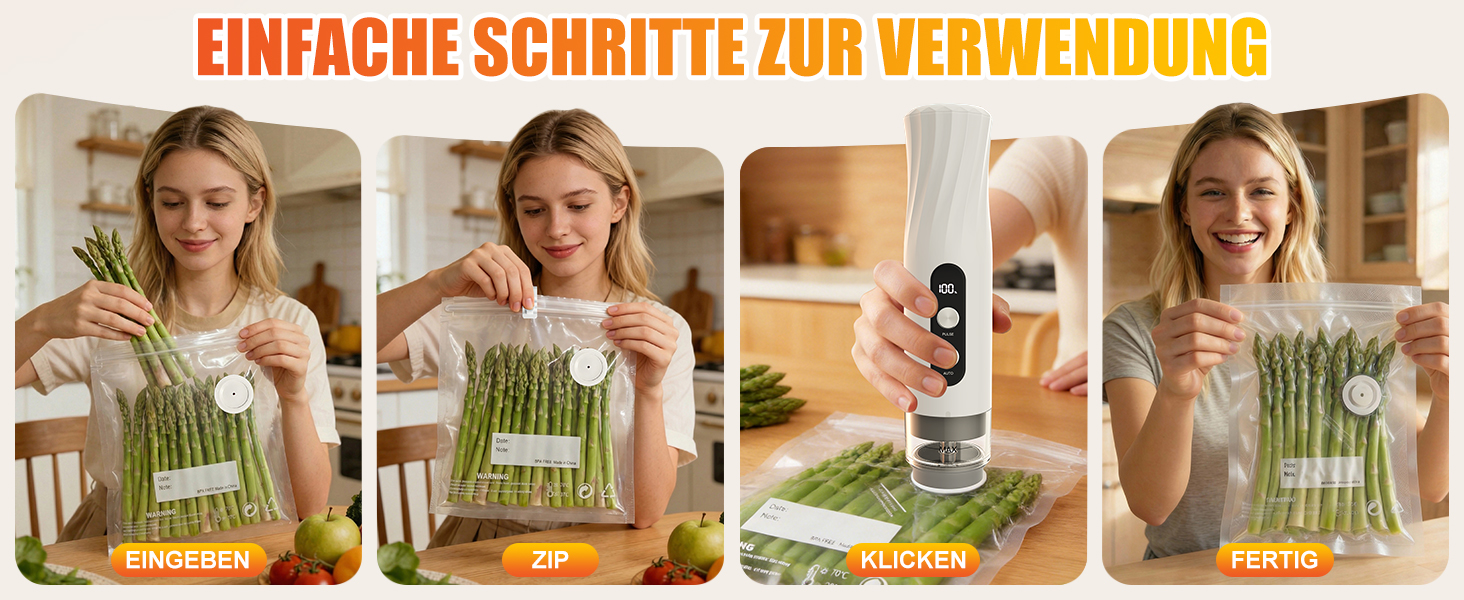 Вакууматор Babacom портативний з резервуаром для води, потужність 60кПа, автоматичний вакуумний пакувальник з пульс-функцією для делікатних продуктів, 20 багаторазових пакетів у комплекті