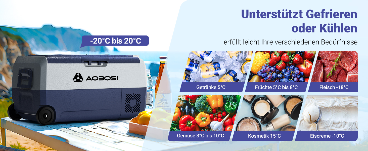 Кühlbox AAOBOSI Kompressor 60L з WiFi керуванням, 12/24/240V, -20°C до 20°C. Двозонна холодильна сумка для авто, вантажівки, човна, кемпінгу.