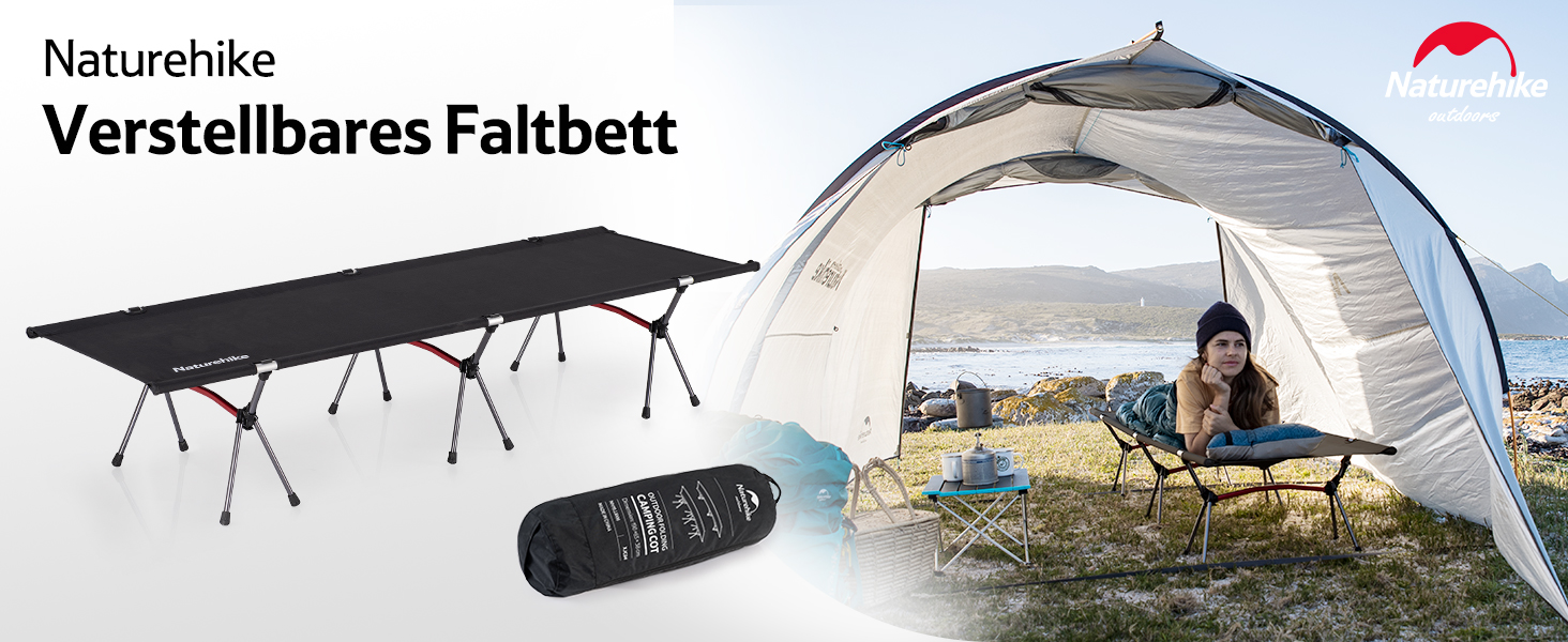 Польове ліжко Naturehike ультралегке складане, витримує до 150 кг, з регулюванням висоти, колір армійський зелений