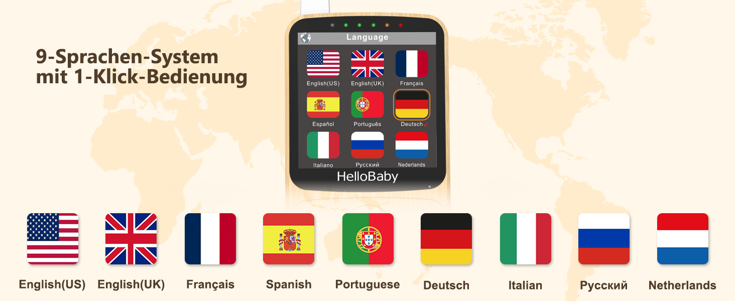 Радіоняня HelloBaby з камерою, 29 годин роботи, монітор для немовлят з поворотним механізмом, нічна зйомка, двосторонній зв'язок (HB6340)