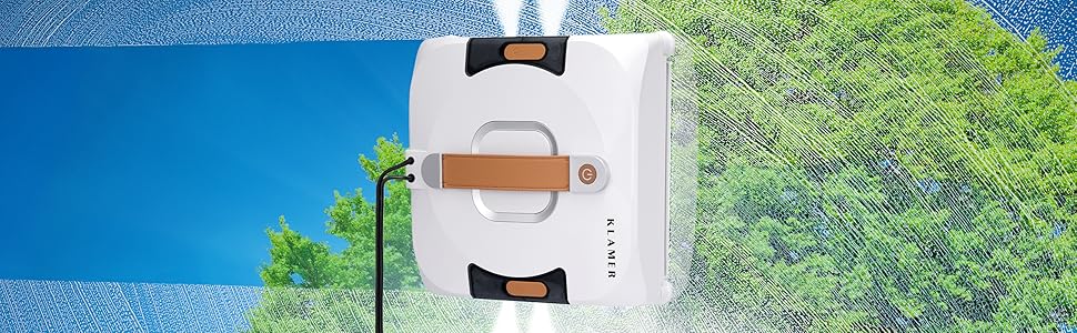 Робот-прибиральник вікон KLAMER 3500 Pa – автоматичний мийник вікон з резервуаром 100 мл, функцією вологого прибирання, розпізнаванням країв, тихий (60 дБ), захист від падіння та смарт-планування. Білий