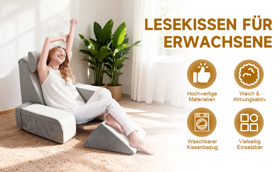 Подушка для читання з підголівником та підлокітниками, Memory Foam, для ліжка та дивана, зручна спинка для дорослих