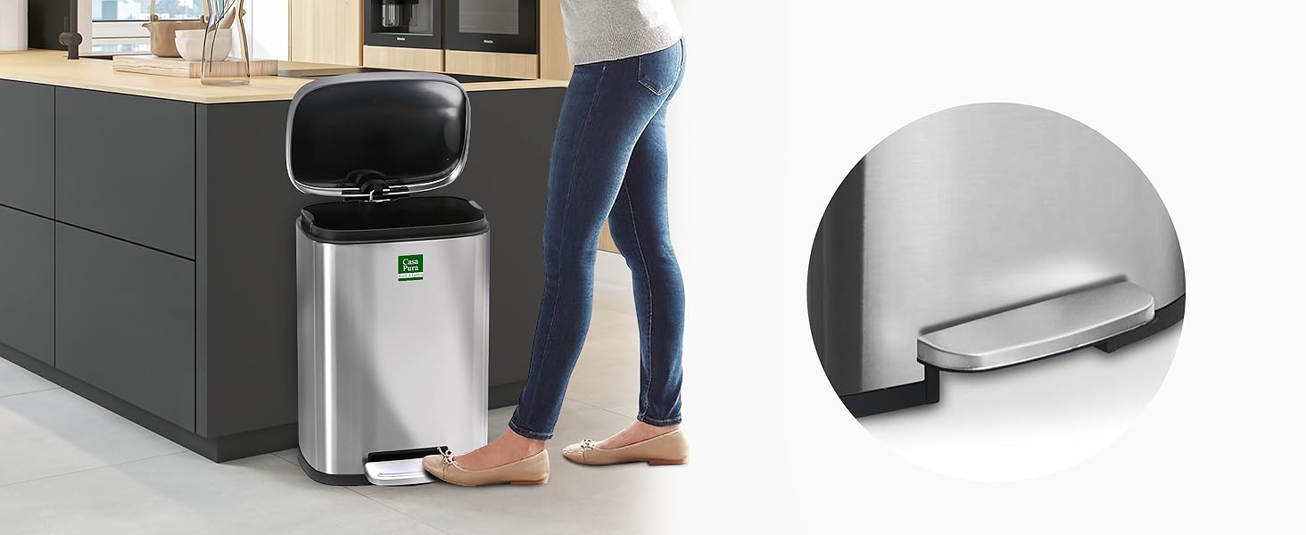 Відро для сміття Floordirekt Dustin 30 л з автоматичним закриттям та знімним внутрішнім відром для кухні