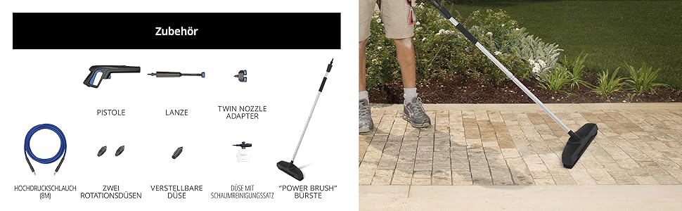 AR Blue Clean високонапірний мийник e-4 TWINFLOW D з Dualtech System та Power Brush (2500 Вт, 150 бар, 810 л/год) + мийка для поверхні 150 бар