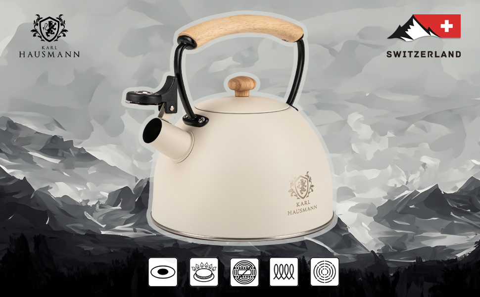 Електричний чайник Karl Hausmann 2.5L з автоматичним свистком - нержавіюча сталь, для індукційних, газових та електричних плит