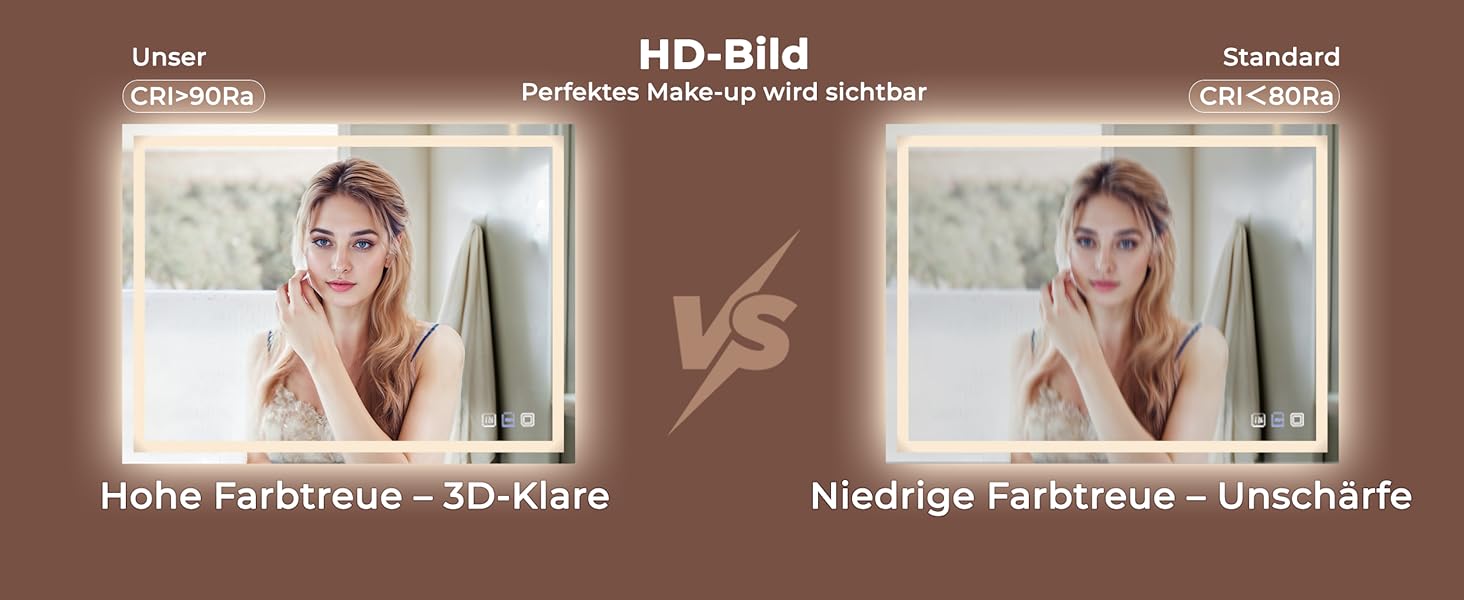 Дзеркало для ванної кімнати LOMIKEN з підсвічуванням, 60x50x3,5 см, LED, 6400K, 3 колірні температури, антивідблиск, вертикальна/горизонтальна установка