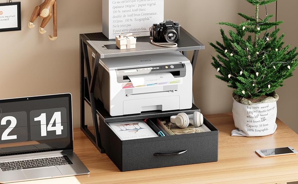 Підставка для принтера з ящиком, стіл-організатор, чорний. Підходить для офісу, дому, школи, копіювальних машин та сканерів