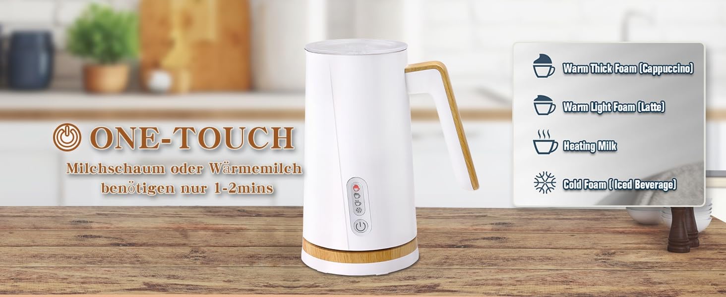 Електричний спінювач молока 4-в-1 – спінювач молока, нагрівач молока, білий