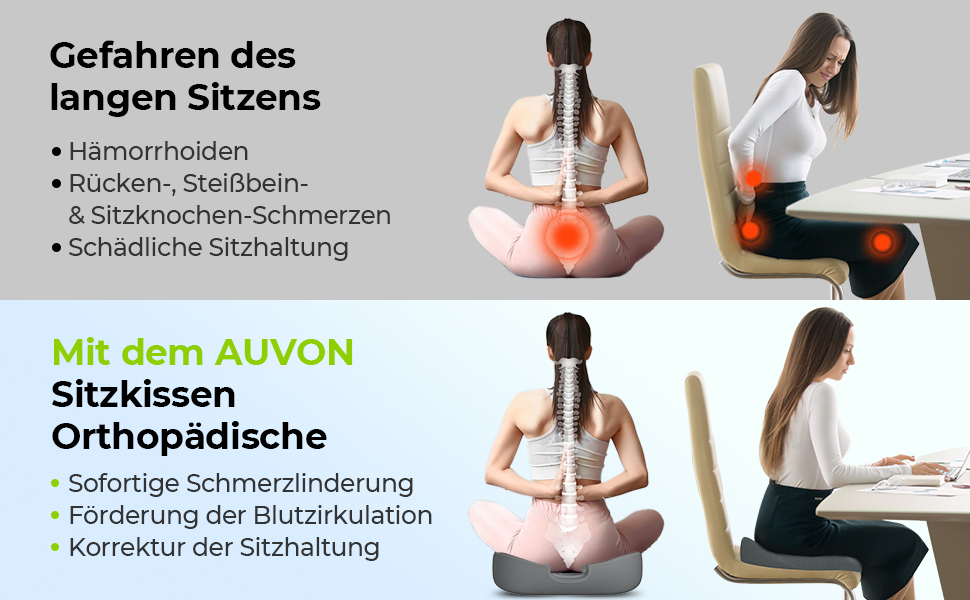 Ортопедична подушка для сидіння AUVON: ергономічна подушка для геморою з отвором та U-подібним дизайном, для офісного крісла, авто, інвалідного візка, від болю в попереку та вагітності (B-сірий)