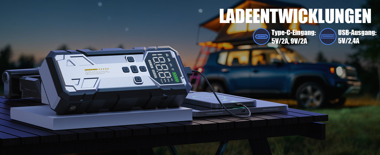 Powerbank Starthilfe 7000A з компресором та LED-ліхтариком: 160PSI, 12V для бензинових та дизельних авто (10L)