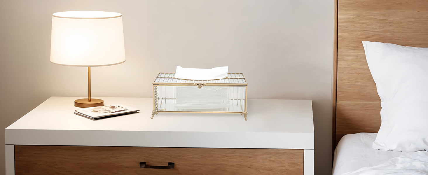 Скляна коробка для серветок SLHEQING Gold - органайзер для косметичних серветок, прямокутна модель для ванної, вітальні, спальні, офісу