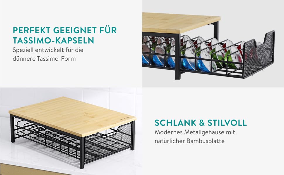Тримач для капсул Tassimo Navaris з бамбука та заліза - органайзер для 54 капсул - чорний