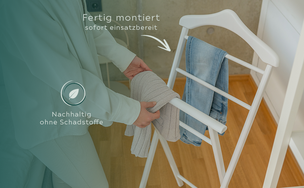 Діловий столик з масиву дерева, 3 кольори – готовий до збирання, столик-слуга для спальні, гардеробної, ванної кімнати та передпокою | Kleiderablage (Білий) Білий 1