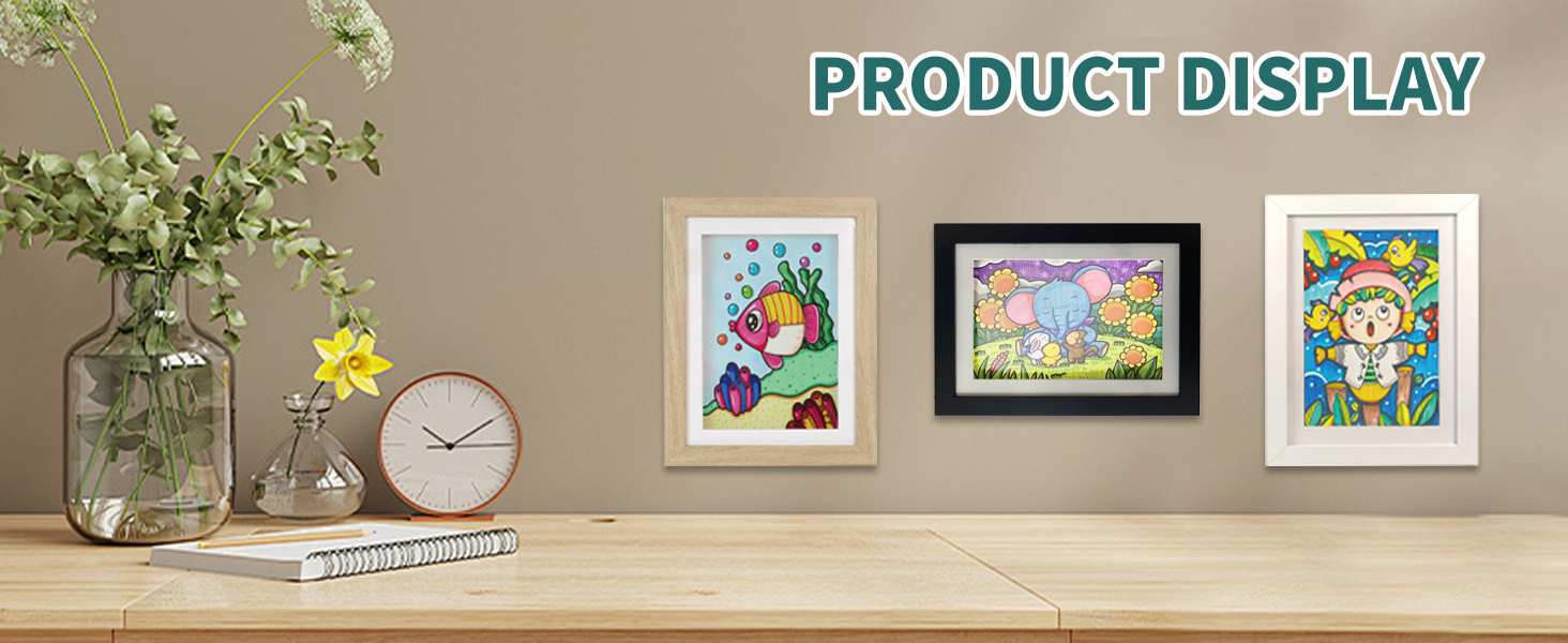 Рамки для фотографій A4, 2 шт. - Чорні, для дитячих малюнків, школи, дому, офісу