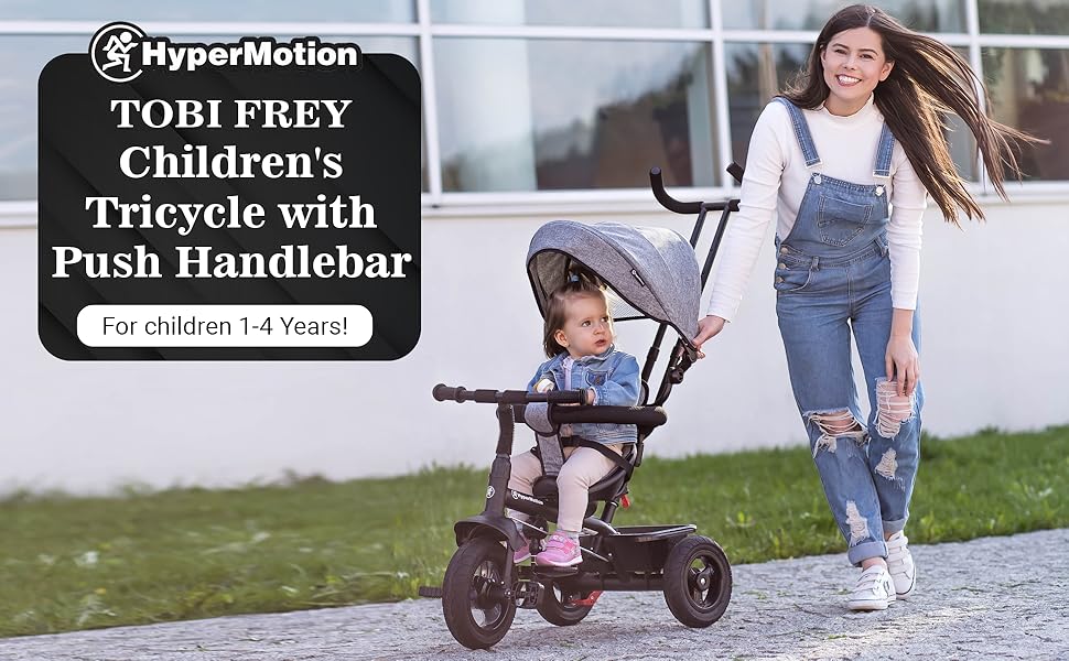 Триколісний велосипед HyperMotion з ручкою для батьків, рожевий - для дітей від 1 до 4 років (до 20 кг)