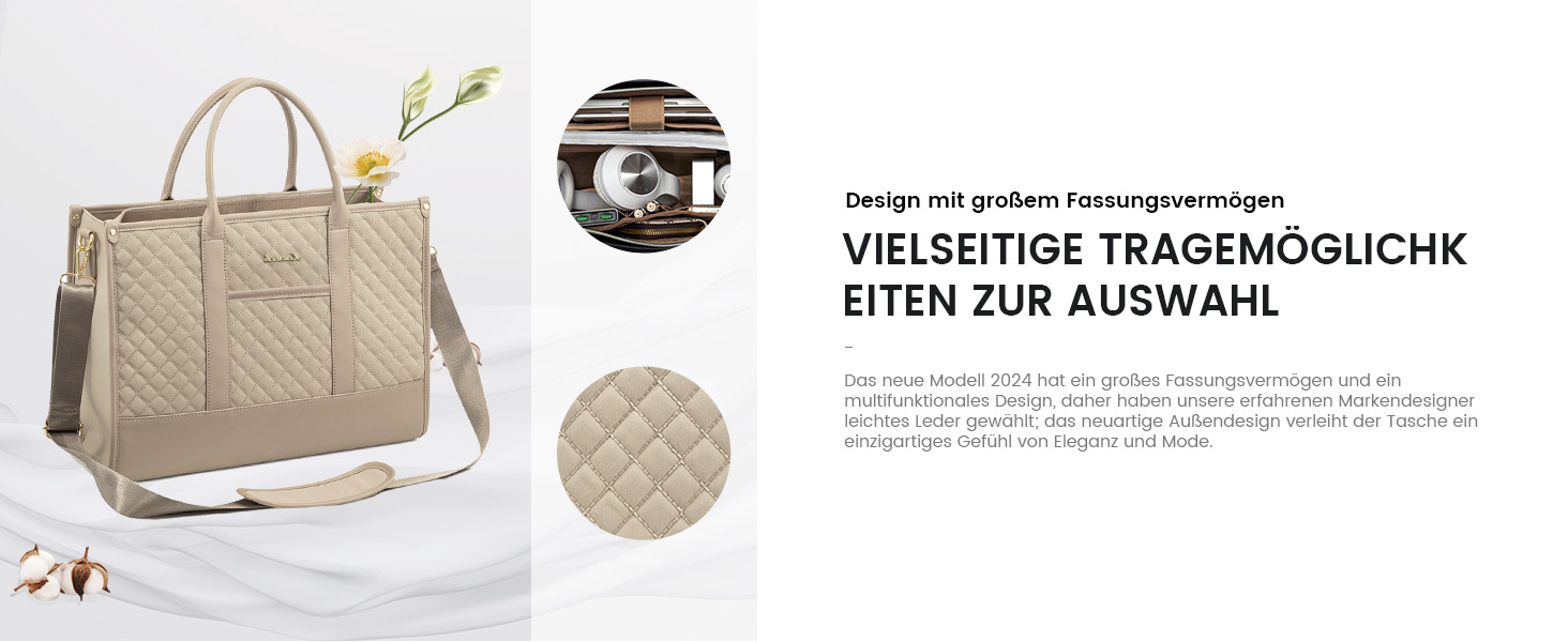 Сумка для ноутбука LOVEVOOK для жінок, водонепроникна, велика, шкіряна, для роботи, навчання, офісу, університету (15,6 дюймів, хакі+чорний)