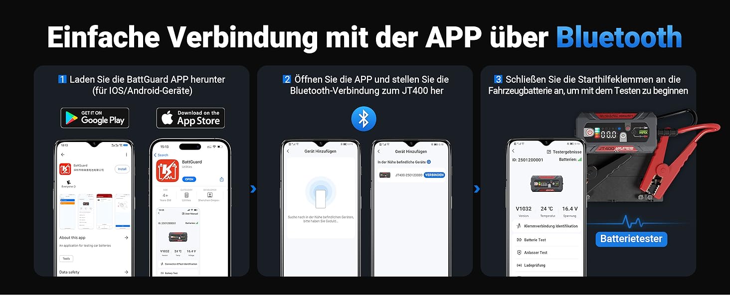 Портативний пусковий пристрій та тестер акумулятора LOKITHOR JT400: 2500A, 12V, для бензинових (8.5L) та дизельних (6.5L) авто