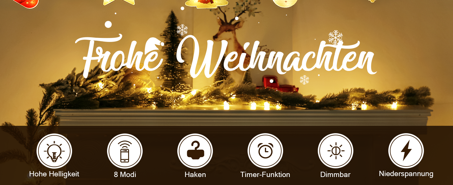 Льоново-новорічна гірлянда на вікна BLOOMWIN - 120 LED, 8 режимів, тепле біле світло, USB, 3D мотив