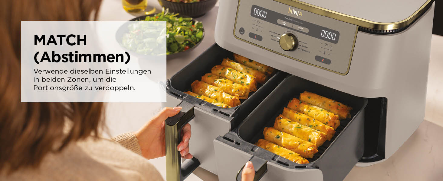 Фритюрниця Ninja Dual Zone Digital Air Fryer 9.5L, 6-в-1, 2 відсіки, Stone/Gold DZ400EUSTGD