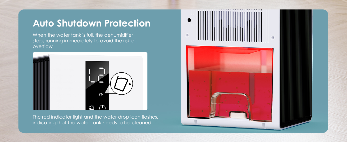Електричний осушувач повітря з баком для води - 3 швидкості, 2 режими, таймер 48H, авто-стоп, захист від замерзання, для спальні та ванної кімнати (1800 мл)