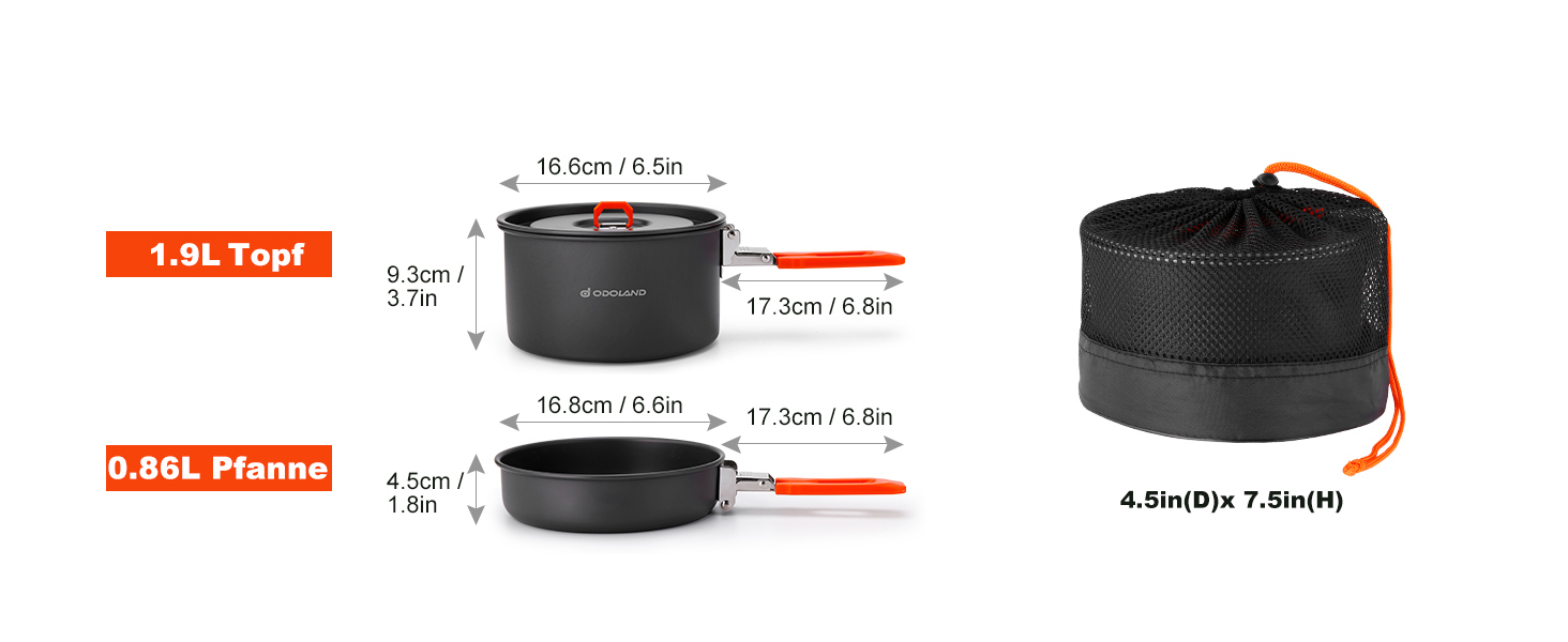 Набір посуду для кемпінгу Odoland каструля, сковорода та кулінарний набір для відпочинку, кемпінгу та подорожей