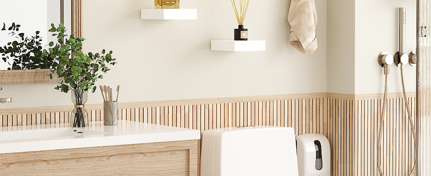 Полиці настінні BAMEOS, комплект 2 шт., 60 см, білі, для ванної, кухні, вітальні, спальні (15x14.5 см) - декор для стін