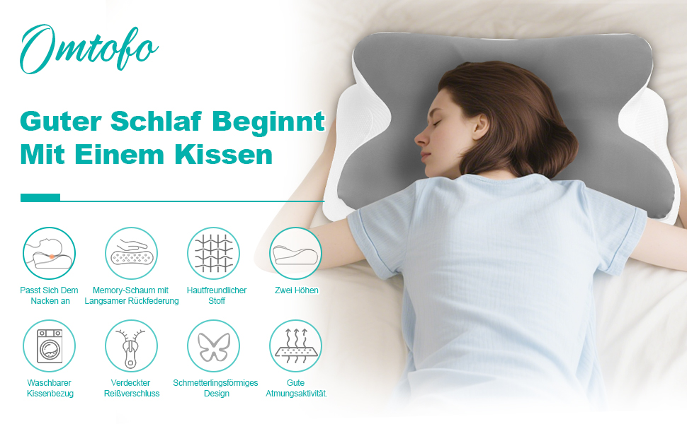 Ортопедична подушка з піни Memory Foam для шиї та голови 63x42.5x13.8/9 см, ергономічна для сну на боці, спині та животі