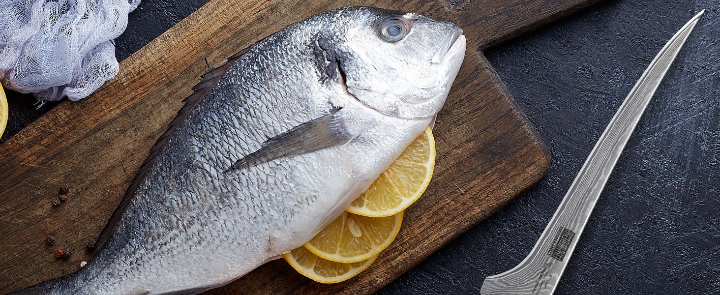 Японський ніж HOSHANHO з дамаської сталі 20 см (67 шарів), кухонний ніж для приготування їжі, гострий, з ергономічною ручкою оливкового кольору (18 см для філе)