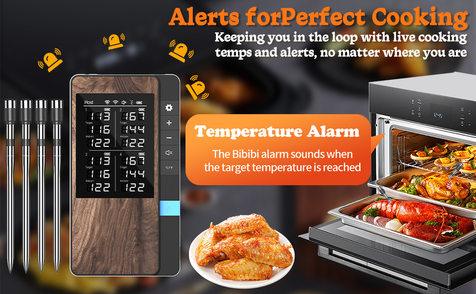 Бездротовий набір термометрів для м'яса (4 шт.) з Bluetooth, водонепроникні (IP67), для приготування на грилі, в духовці, мангалі, ротатерії, фритюрниці