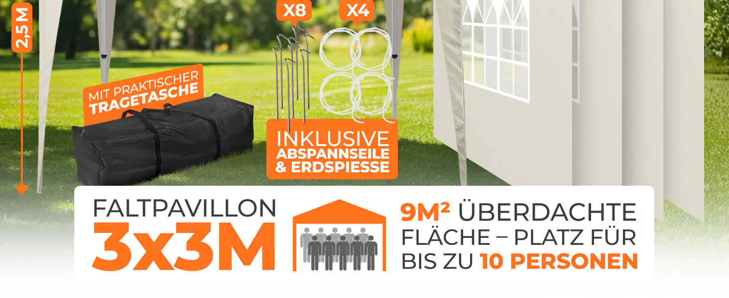 Павільйон Kronenburg Faltpavillon 3x3 м, водонепроникний, UV захист 50+, з 4 боковими частинами, колір шампань