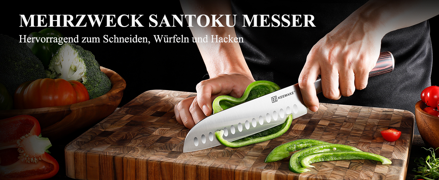 KEEMAKE Набір професійних кухонних ножів Santoku 18 см з карбонової сталі, ергономічна ручка