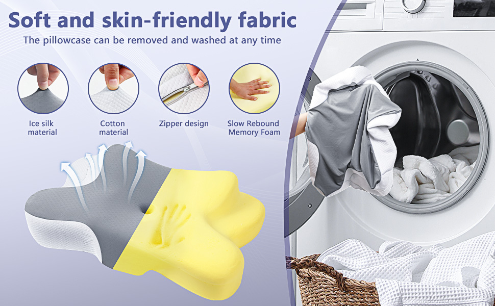 Подушка для шиї JINXIA: ортопедична, з memory foam, для сну на боці, спині та животі, сіра та біла