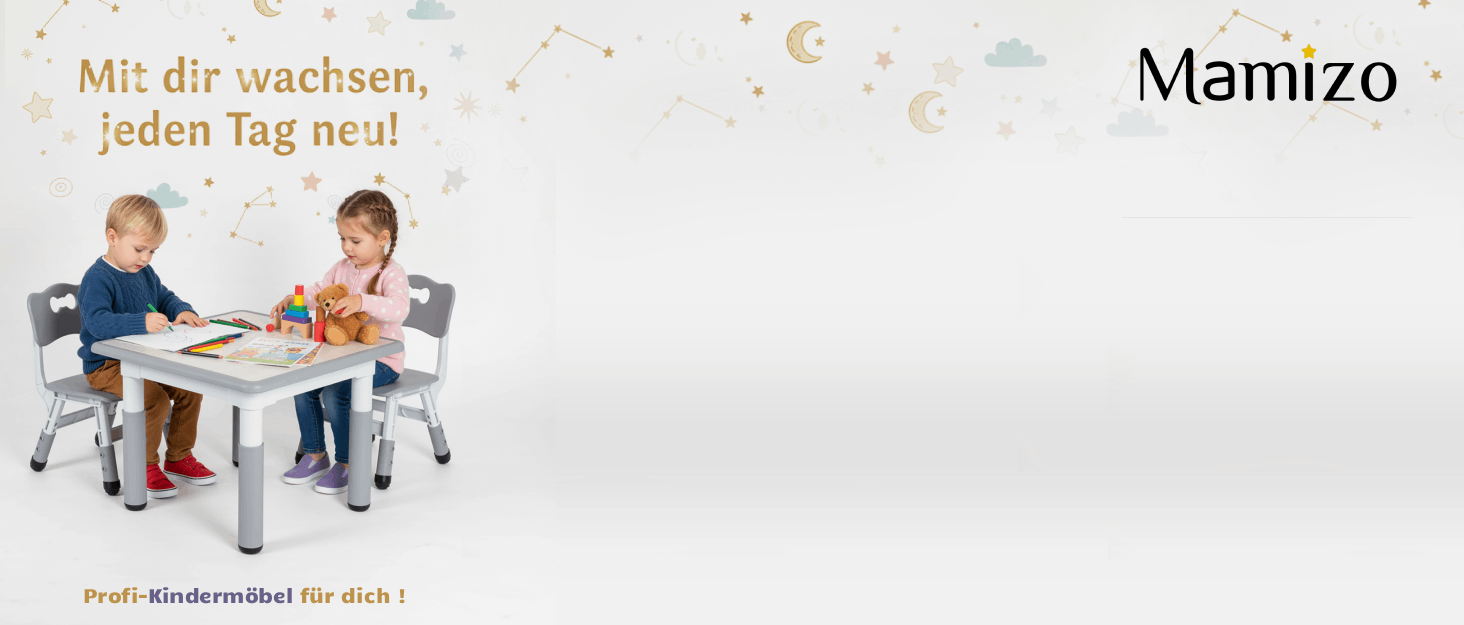 Дитячий стіл MAMIZO з 4 стільцями, регульована висота, набір для дитячої кімнати/садка, пластикові меблі, сірий, 60 x 120 см